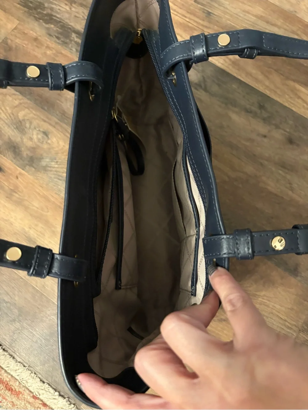 Michael Kors Navy Logo Tote with Gold Hardware